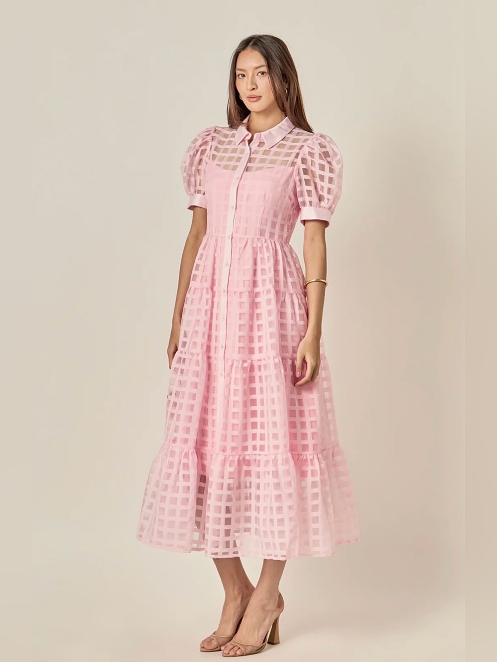 English Factory Gridded Organza Tiered Maxi Dress - Picture 3 of 6